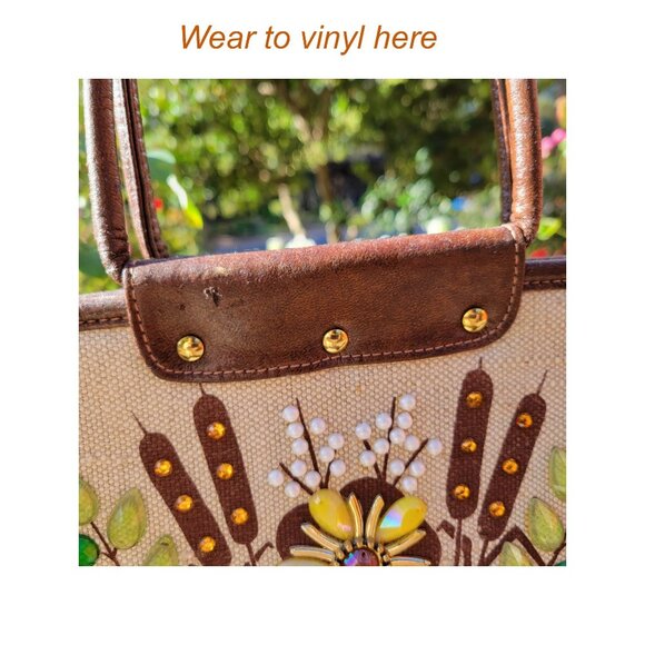 Enid Collins Cattails Bejeweled Handbag Orange Yellow White Flowers Rhinestones - Picture 12 of 16